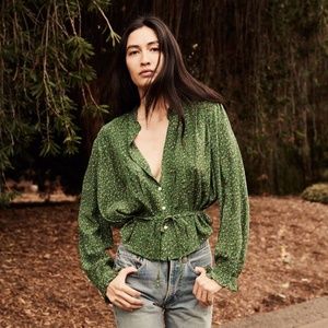 DOEN CEZANNE TOP -- GREEN MARTHA'S GARDEN PRINT